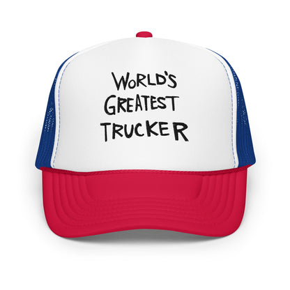World’s Greatest Trucker Regular Show Embroidered Foam Hat - White / Royal / Red