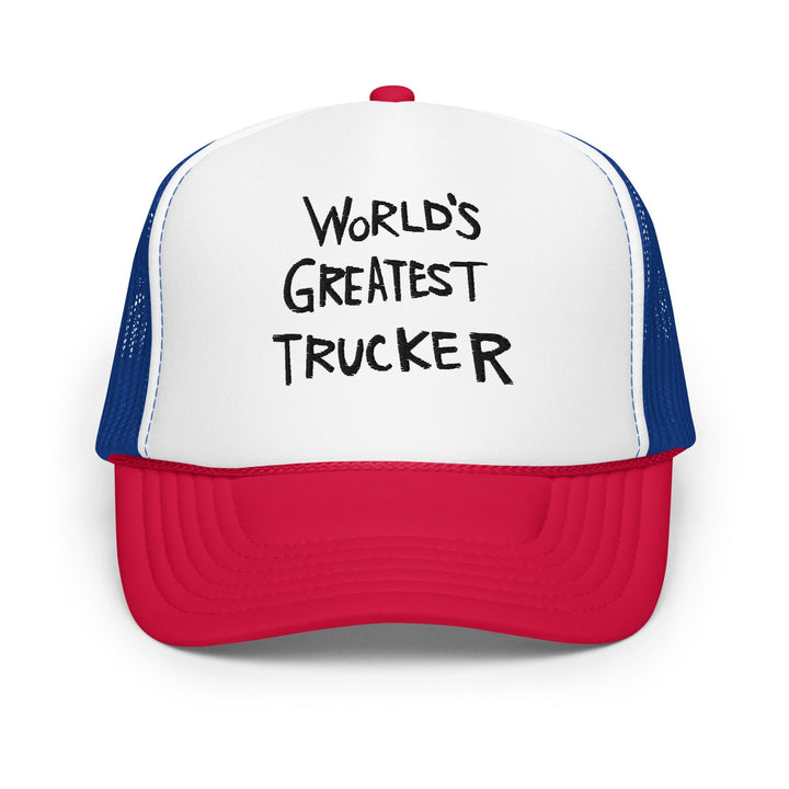 World’s Greatest Trucker Regular Show Embroidered Foam Trucker Hat - White / Royal / Red