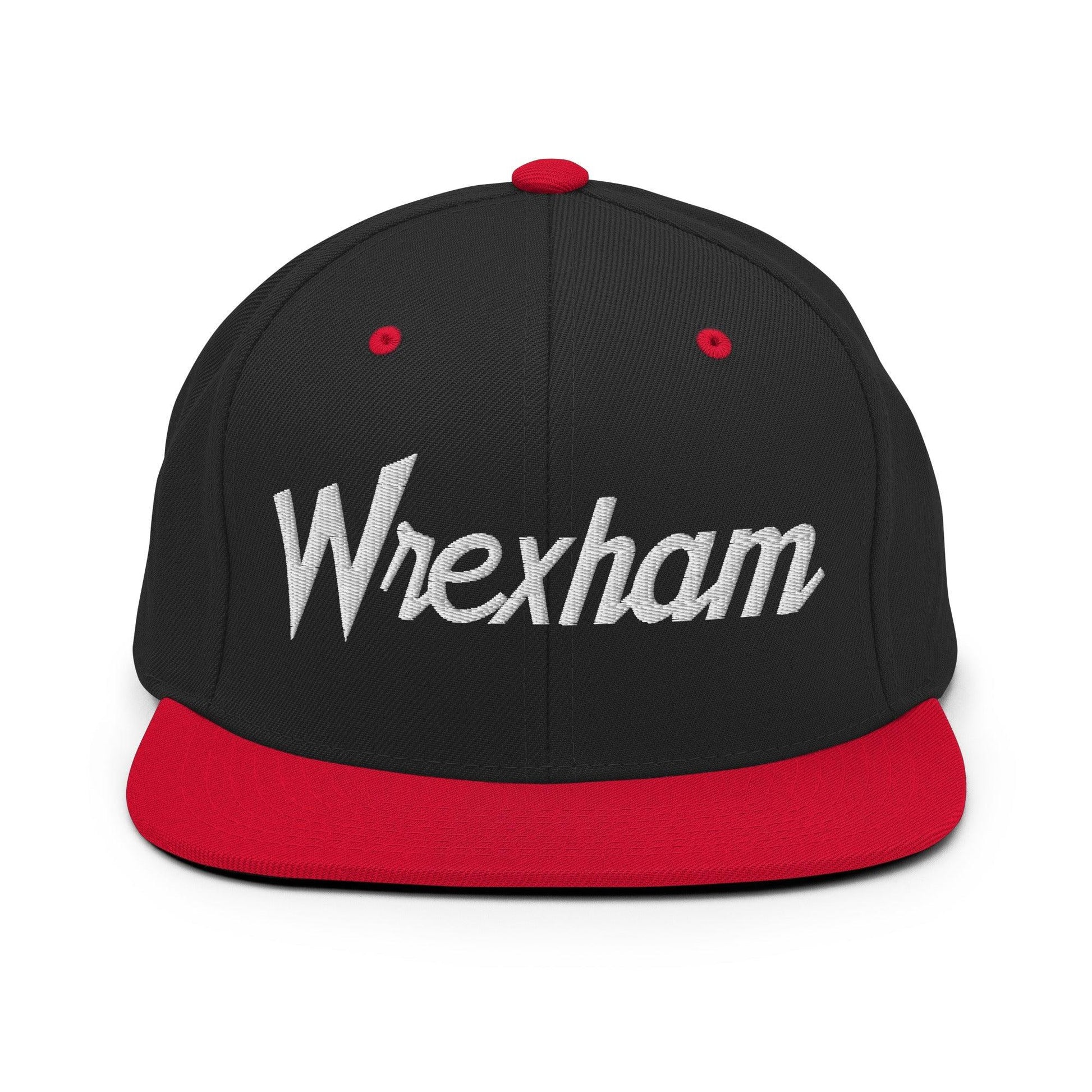 Wrexham Vintage Sports Script Bill Brim Snapback Hat - Black/ Red