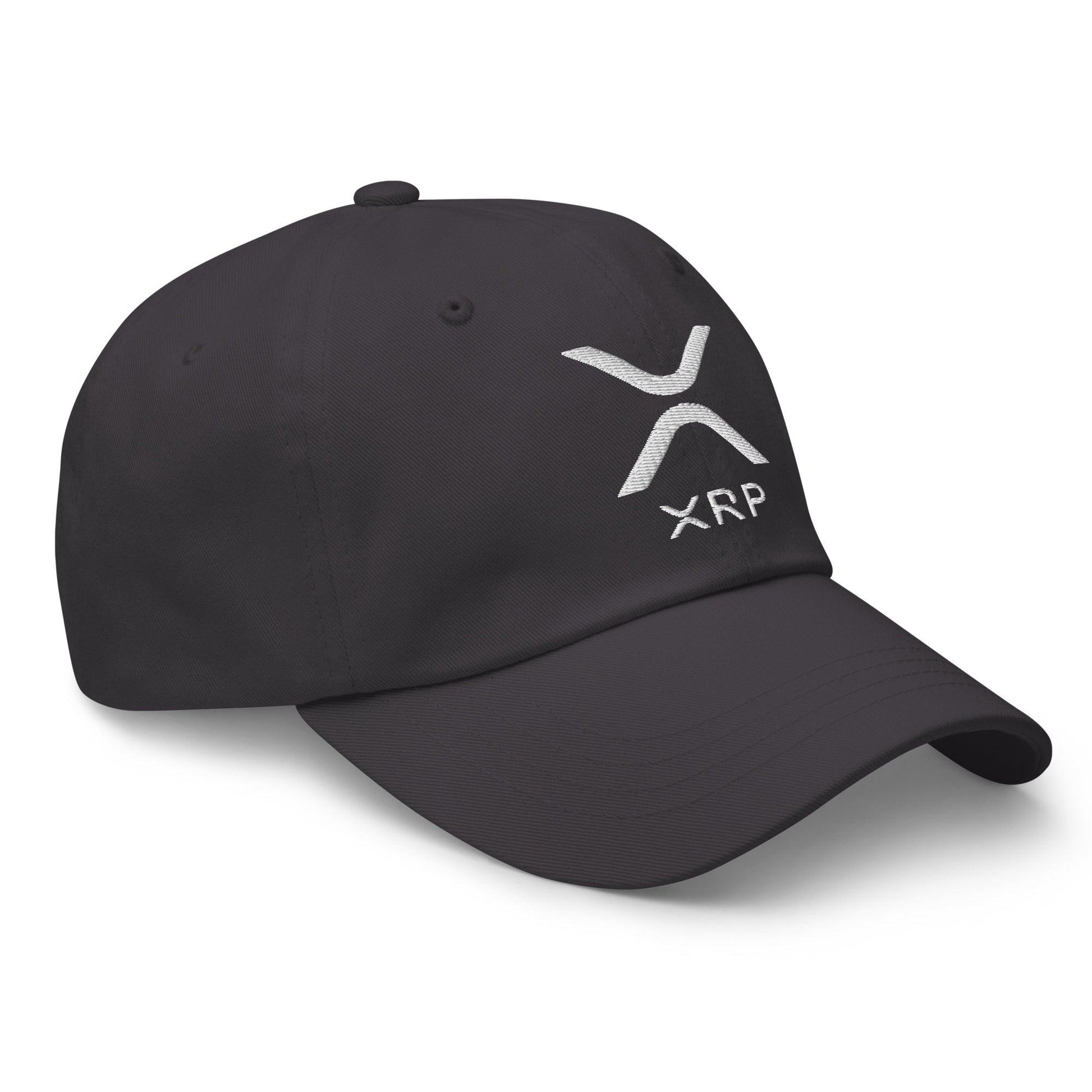 Black XRP Ripple embroidered dad hat featuring an XRP logo and ripple embroidered design