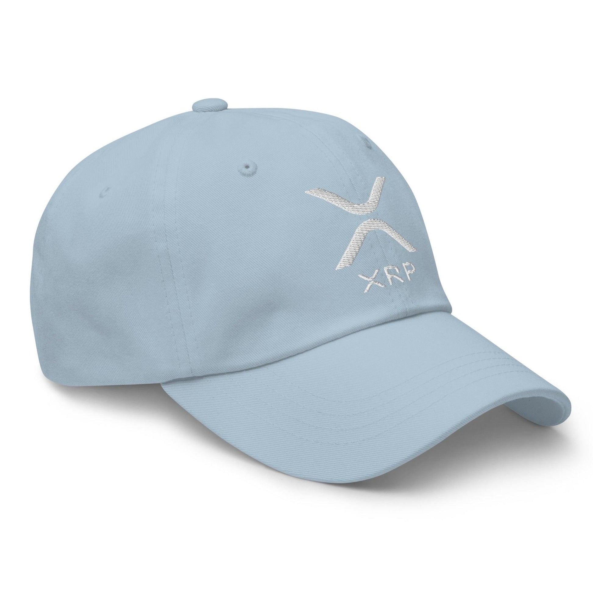 Light blue XRP Ripple embroidered dad hat showcasing stylish ripple embroidered dad design