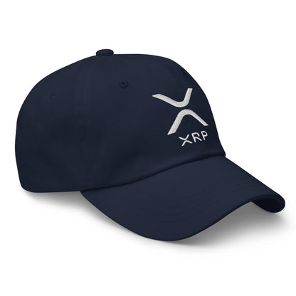Navy blue XRP Ripple embroidered dad hat for stylish cryptocurrency enthusiasts