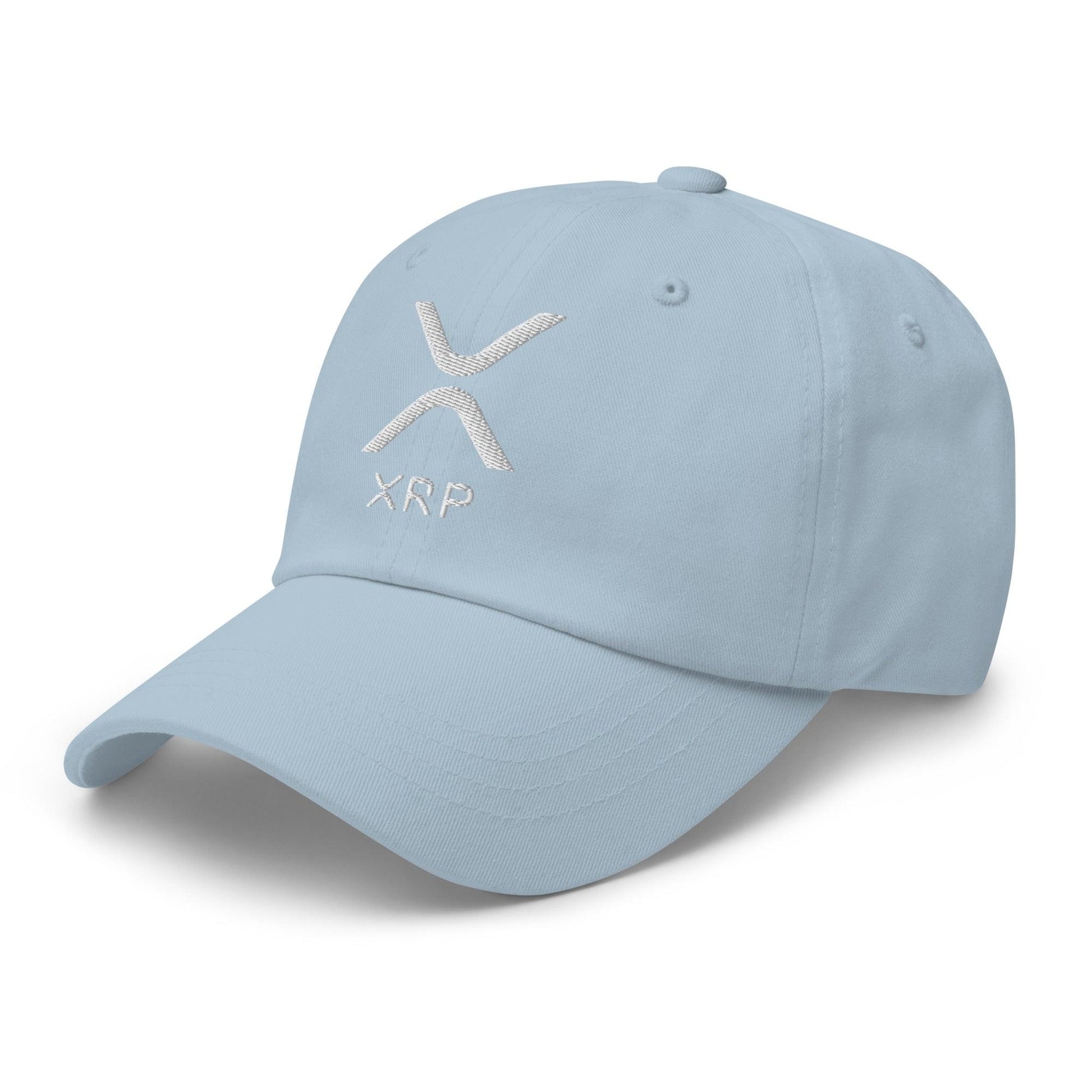 Light blue XRP Ripple embroidered dad hat featuring ripple embroidered dad design