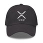 Gray baseball cap with XRP Ripple embroidered logo showcasing the ripple embroidered dad hat style