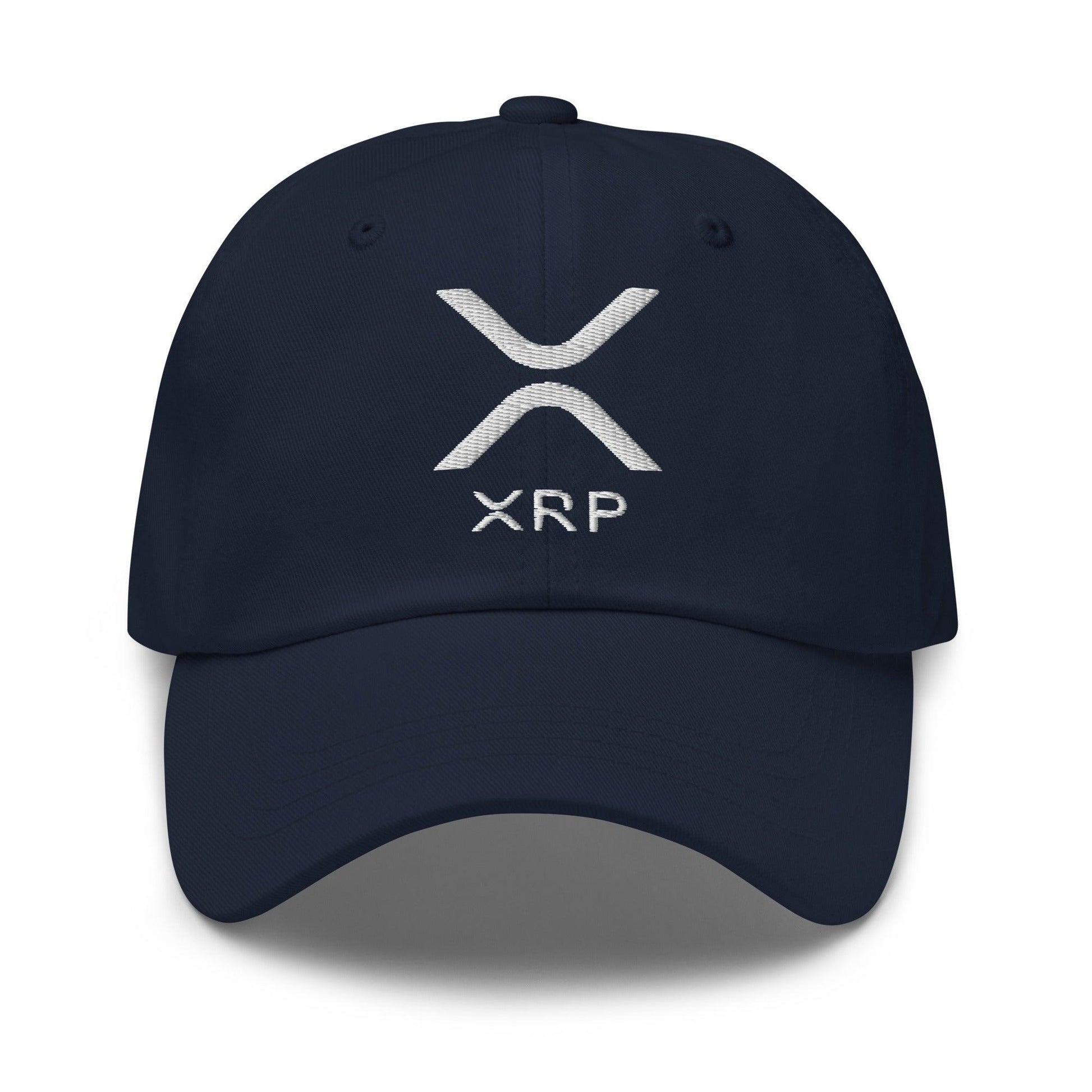 Navy blue XRP Ripple Embroidered Dad Hat, stylish embroidered dad hat for crypto fans