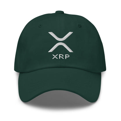 Green XRP Ripple Embroidered Dad Hat with white Ripple logo for stylish confidence