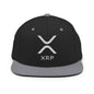 Black and gray XRP Ripple embroidered brim snapback hat with flat bill design