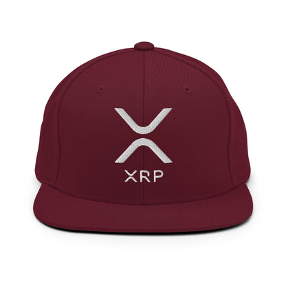 Maroon XRP Ripple Embroidered Brim Snapback Hat with flat bill design