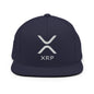 Navy blue XRP Ripple embroidered brim snapback hat with flat bill design