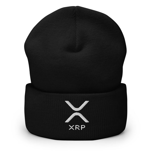 XRP Ripple Embroidered Knit Cuffed Beanie - Black