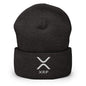Dark gray XRP Ripple embroidered knit cuffed beanie with XRP logo for cold weather warmth