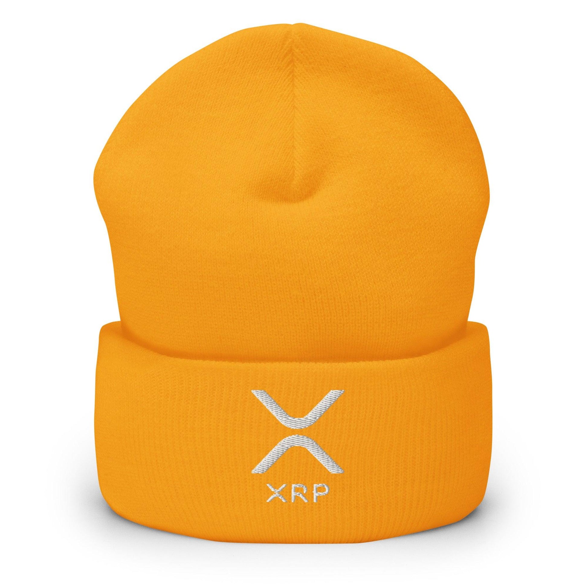 Yellow beanie with XRP logo, XRP Ripple Embroidered Knit Cuffed Beanie