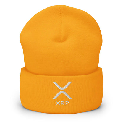 Yellow beanie with XRP logo, XRP Ripple Embroidered Knit Cuffed Beanie