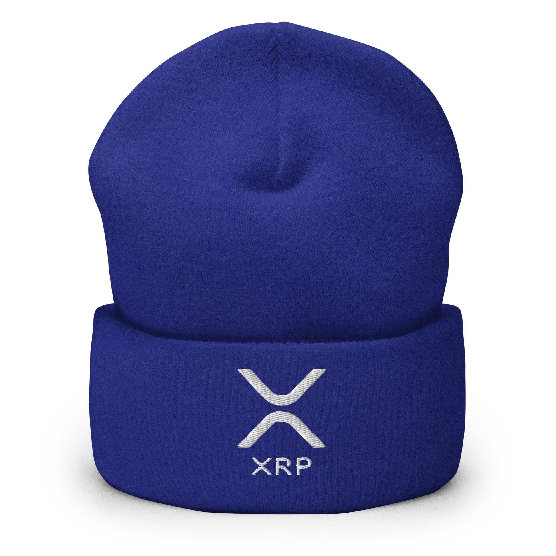 Blue beanie with XRP logo, XRP Ripple Embroidered Knit Cuffed Beanie product