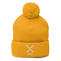 Yellow knit beanie with ripple embroidered knit and adorable knit pom pom