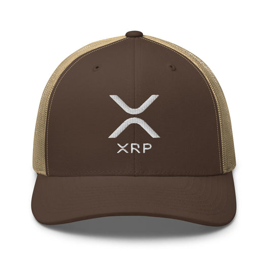 XRP Ripple Embroidered Mesh Trucker Hat - Brown/ Khaki