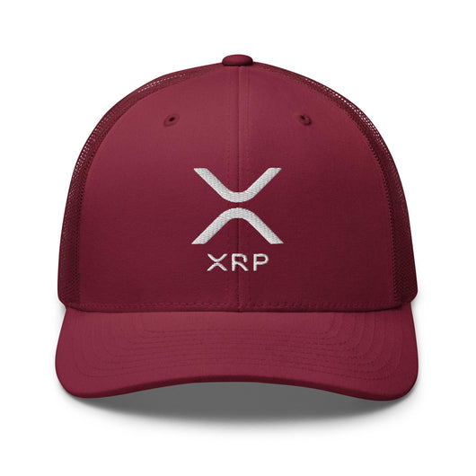 XRP Ripple Embroidered Mesh Trucker Hat - Cranberry
