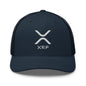 Navy blue XRP Ripple embroidered mesh trucker hat with adjustable strap