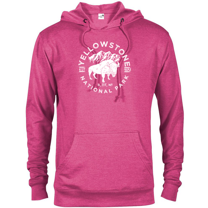 Yellowstone National Park Bison Hoodie - S / Heliconia Heather - hoodie