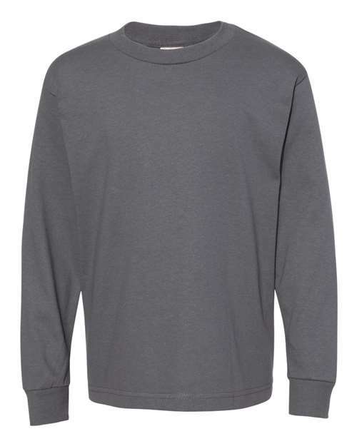 Gray long-sleeved cotton polyester blend crew neck shirt for Youth Classic Long Sleeve T-Shirt