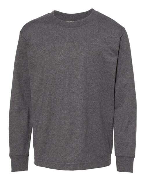 Gray long-sleeved T-Shirt for youth made from cotton polyester blend, perfect for custom apparel