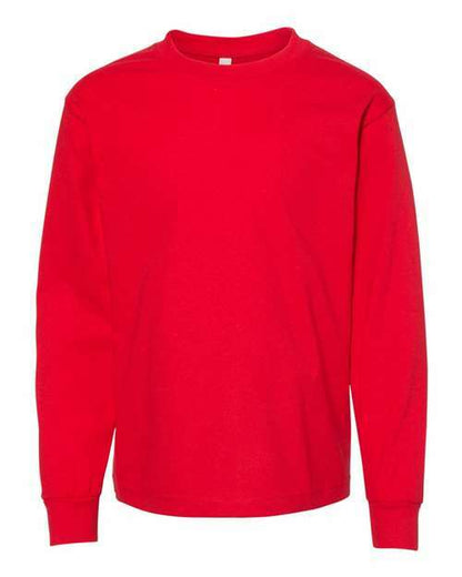 Red long-sleeved sweatshirt made from cotton polyester blend in Youth Classic Long Sleeve T-Shirt line
