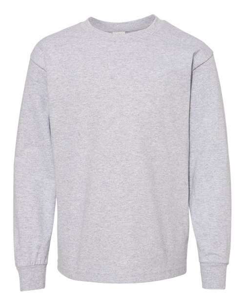 Youth Classic Long Sleeve T-Shirt in gray cotton polyester blend, ideal for custom apparel