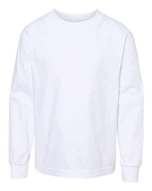 White long-sleeved Youth Classic T-Shirt made from cotton polyester blend for custom apparel