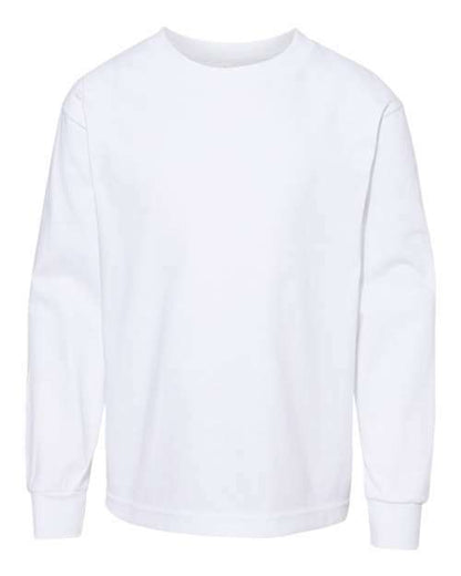 White long-sleeved Youth Classic T-Shirt made from cotton polyester blend for custom apparel