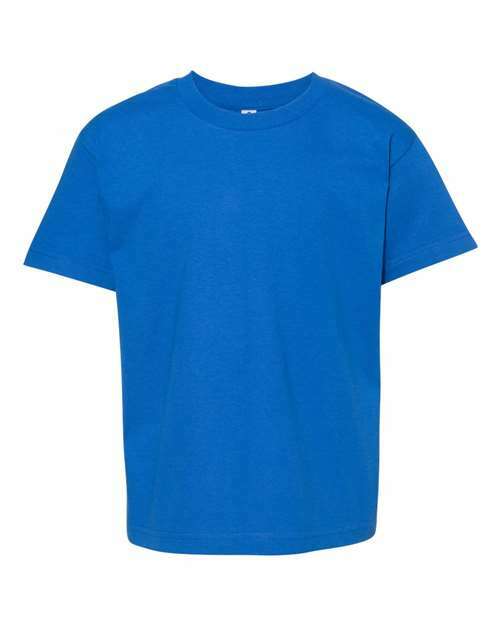 Blue youth classic T-shirt made from breathable cotton polyester blend fabric