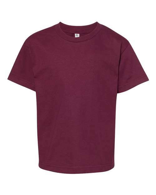 Maroon cotton polyester blend Youth Classic T-Shirt with crew neck design