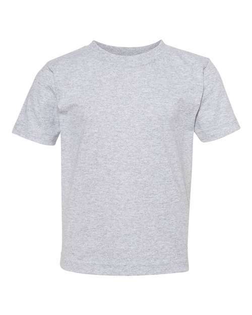 Gray youth classic t-shirt made from cotton polyester blend for comfortable wear