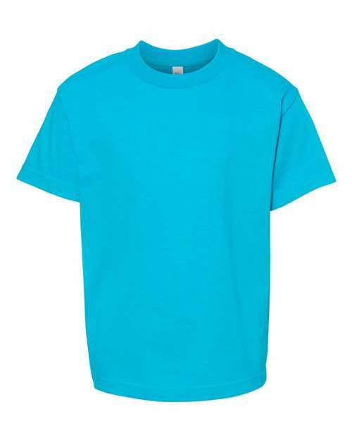 Turquoise youth classic T-shirt made from soft cotton polyester blend fabric