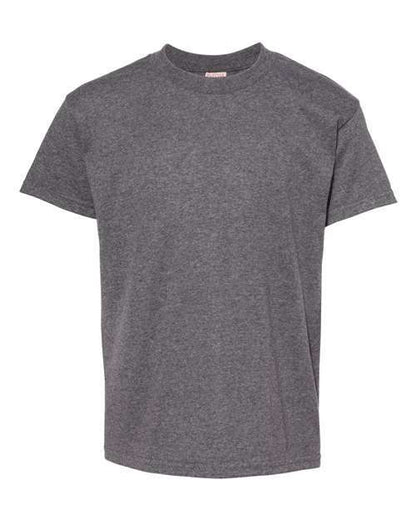 Gray short-sleeved Youth Heavyweight T-Shirt in cotton polyester blend for custom apparel