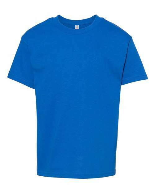 Blue short-sleeved Youth Heavyweight T-Shirt made from cotton polyester blend for custom apparel