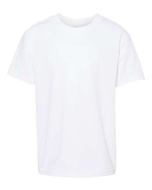 Plain white Youth Heavyweight T-Shirt made from cotton polyester blend, ideal for custom apparel