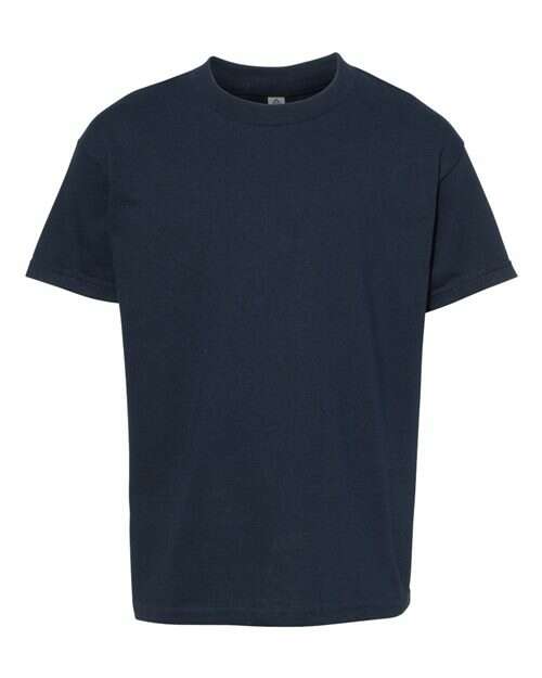 Navy blue short-sleeved Youth Heavyweight T-Shirt in cotton polyester blend, ideal for custom apparel