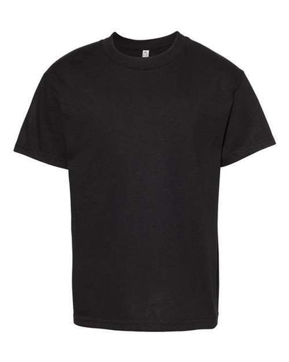 Black short-sleeved Youth Heavyweight T-Shirt in cotton polyester blend, ideal for custom apparel