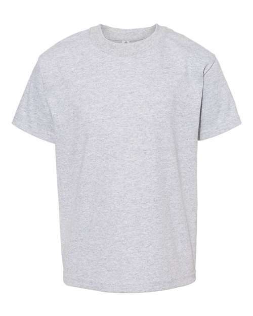 Gray short-sleeved Youth Heavyweight T-Shirt made of cotton polyester blend for custom apparel