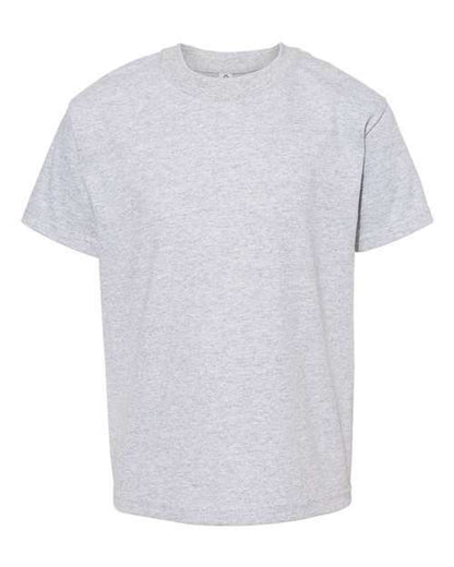 Gray short-sleeved Youth Heavyweight T-Shirt made of cotton polyester blend for custom apparel