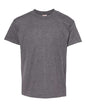 Gray youth heavyweight t-shirt made from cotton polyester blend for custom apparel
