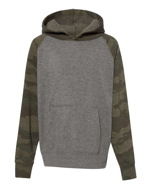 Youth Lightweight Special Blend Raglan Hooded Sweatshirt PRM15YSB - Nickel Heather/ Forest Camo / XS - Sweatshirts &