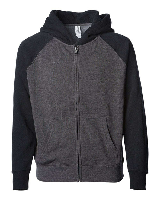 Youth Lightweight Special Blend Raglan Zip Hood PRM15YSBZ - Carbon/ Black / XS - Sweatshirts & Hoodies