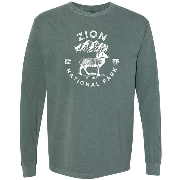 Zion National Park Comfort Colors Long Sleeve T Shirt - S / Blue Spruce - tshirt